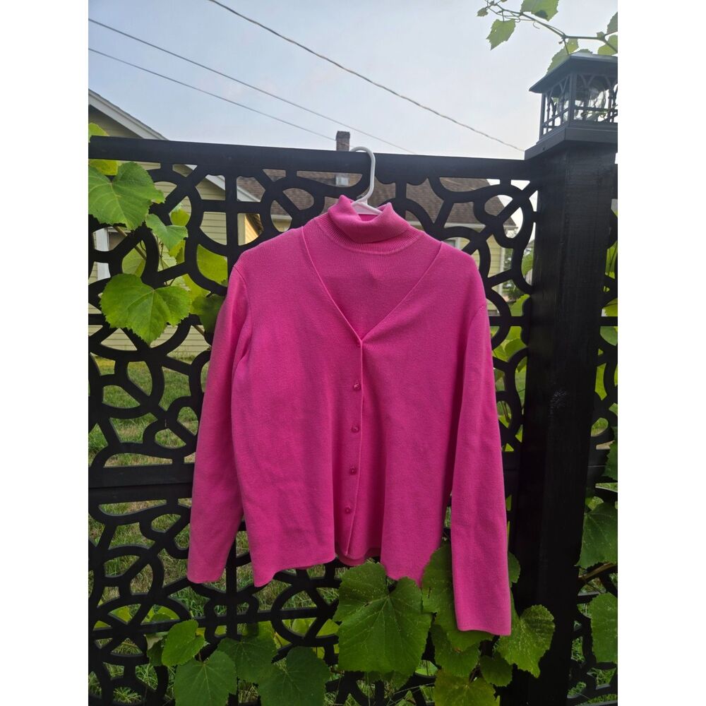 Women's Vintage Bubblegum Pink Knit Two Piece Top and Cardigan Turtleneck Set XL